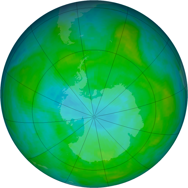 Antarctic ozone map for 14 January 1985